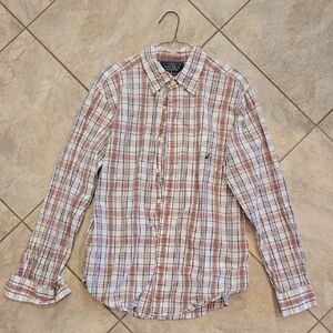 Nautica White Plaid Button-Down Shirt with Red & Blue Accents Large